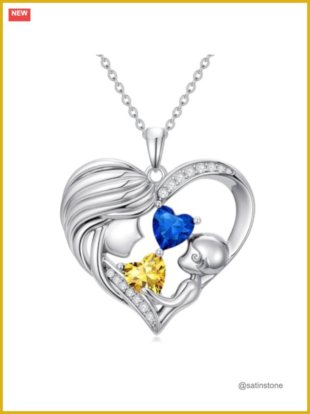 Double Birthstone Heart Pendant Necklace Hypoallergenic Mom Gift